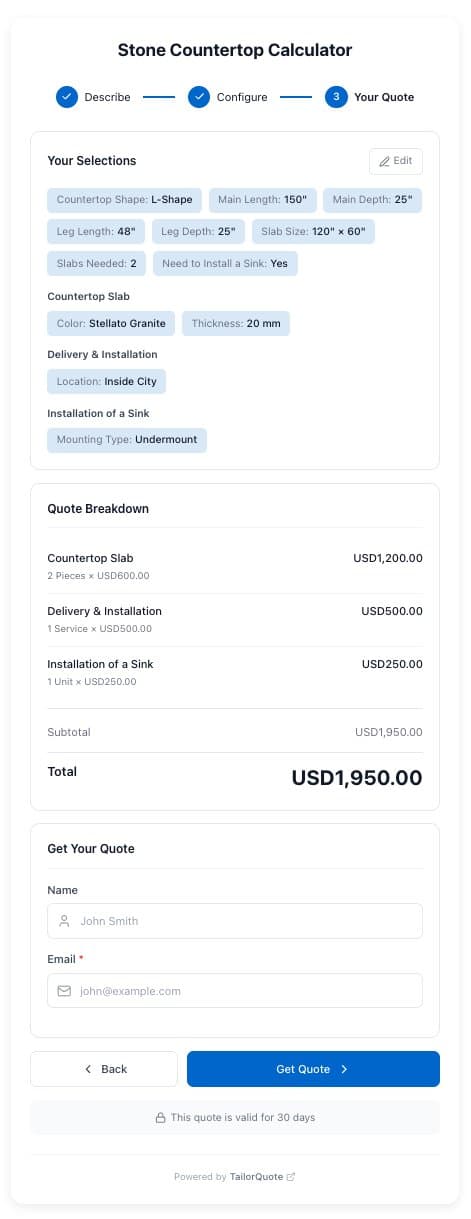 Step 3: Detailed quote with full breakdown