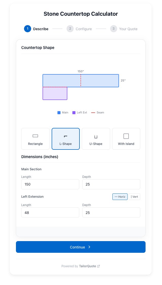 Step 1: Describe your countertop shape and dimensions